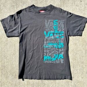 Vans T Shirt Men's Medium Grunge Skater Logo Teal & Gray